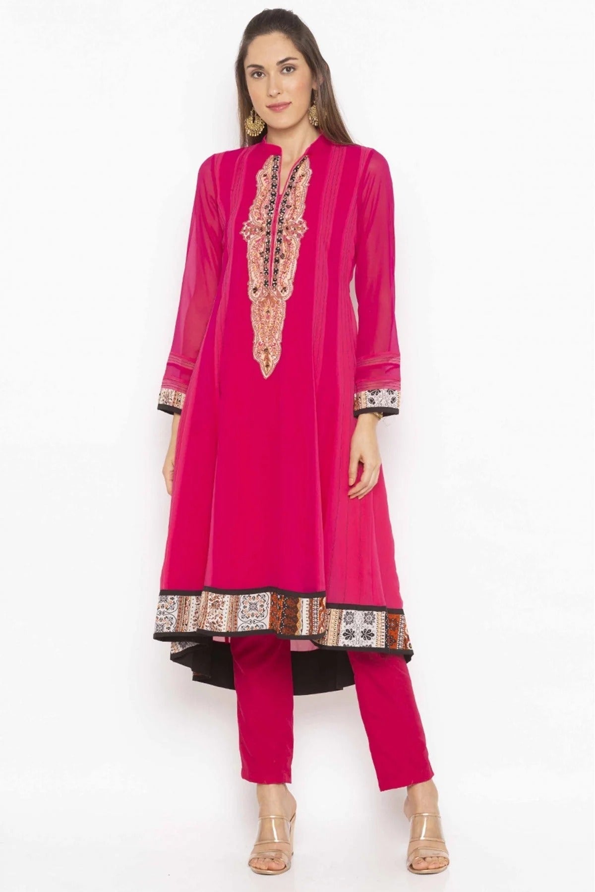 Pink Colour Plus Size Georgette Embroidery Kurta Set KR1070725