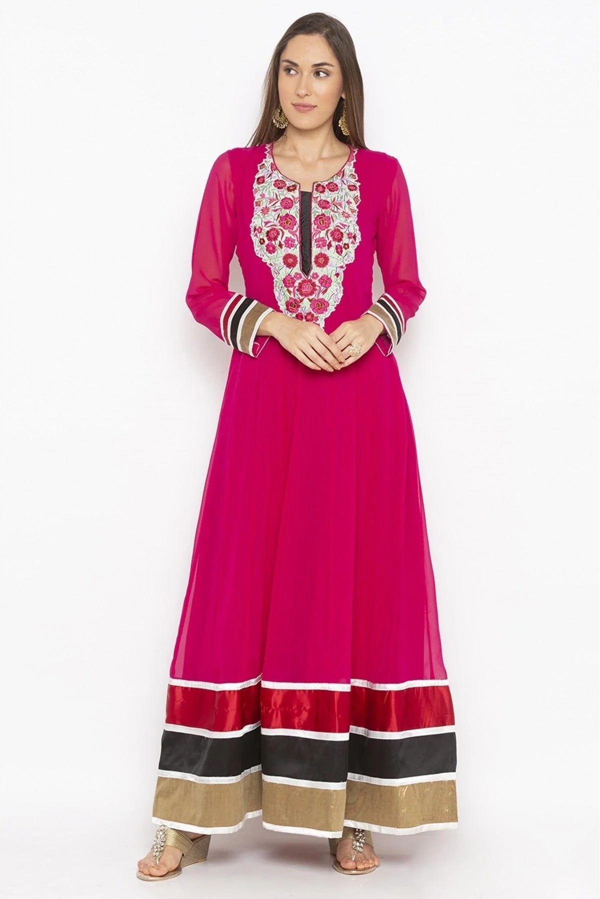 Pink Colour Plus Size Georgette Embroidery Kurta Set KR1070729