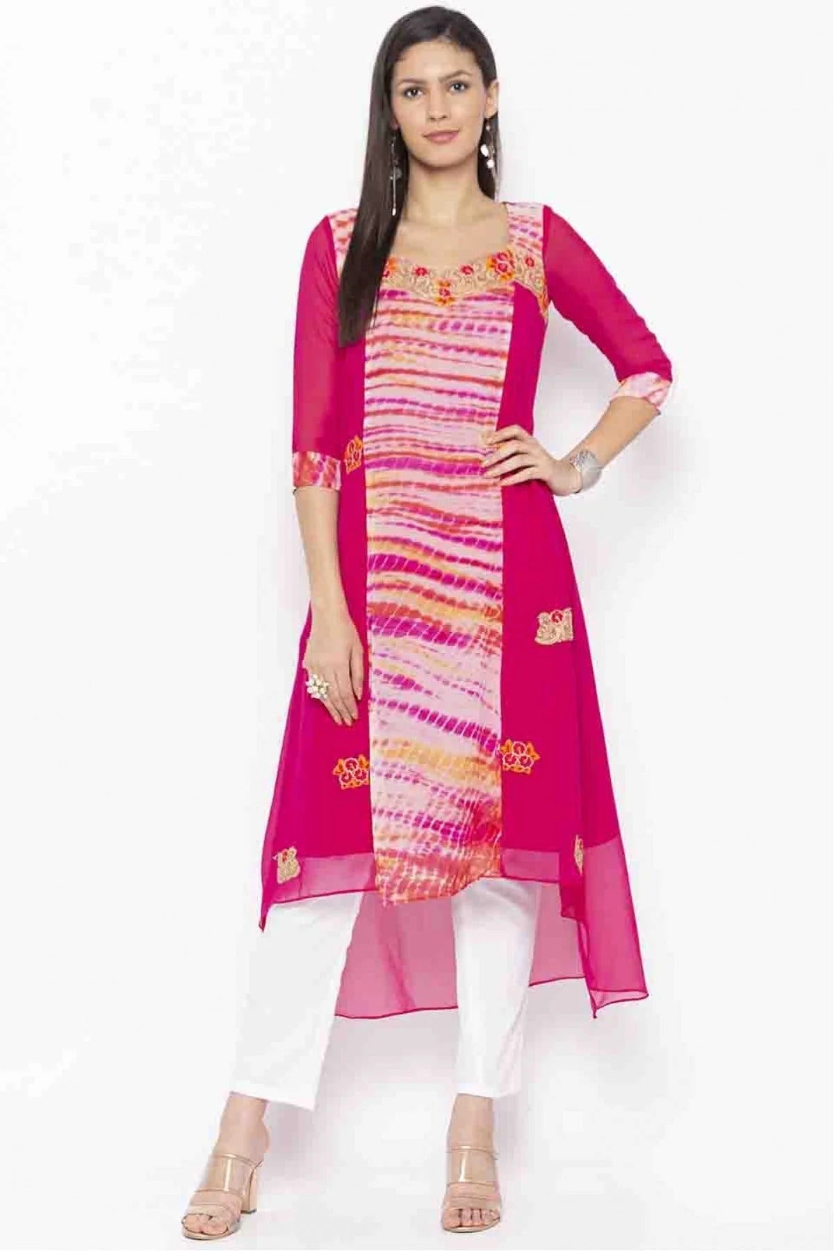 Pink Colour Plus Size Georgette Embroidery Kurti KR1070355