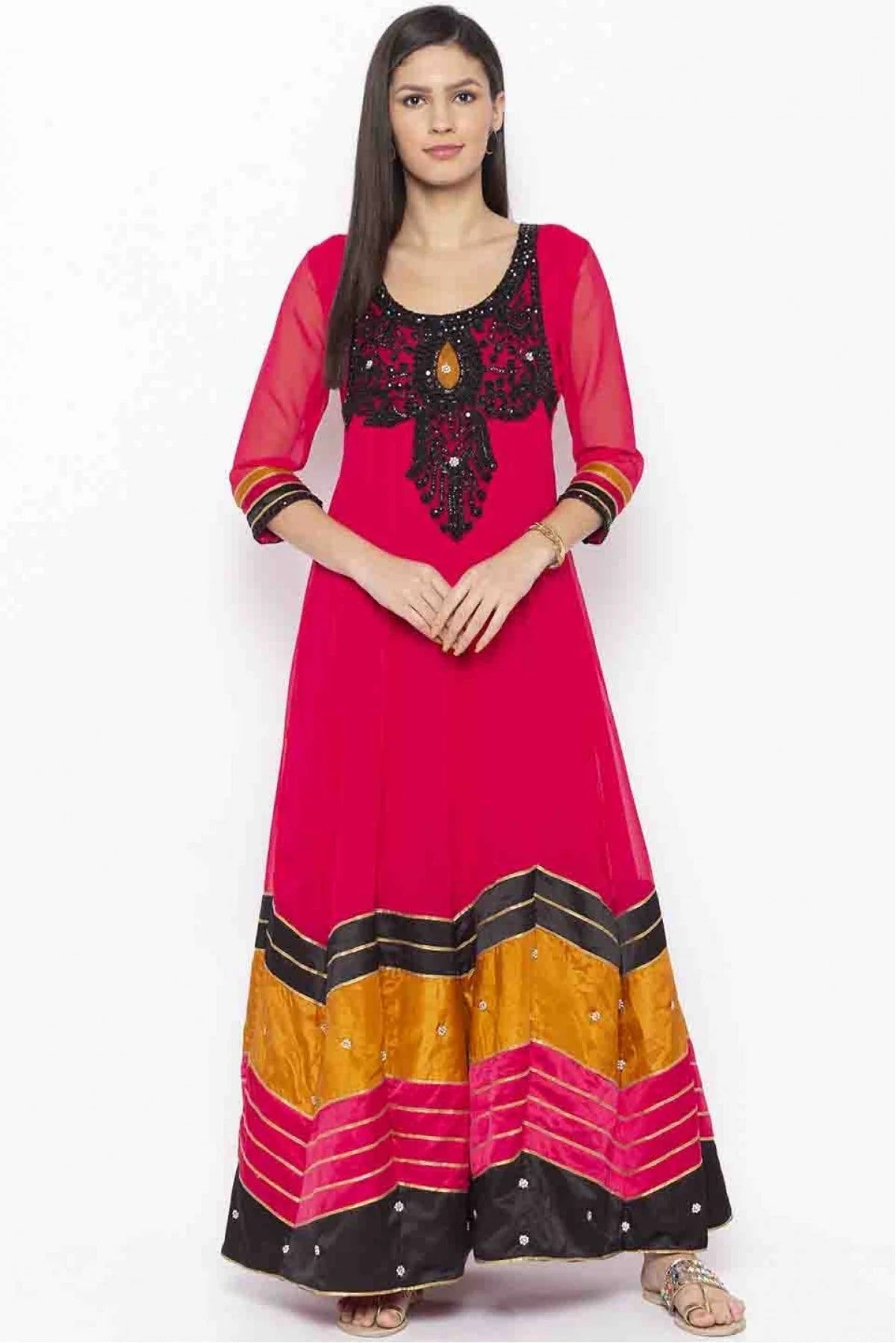 Pink Colour Plus Size Georgette Embroidery Kurti KR1070362