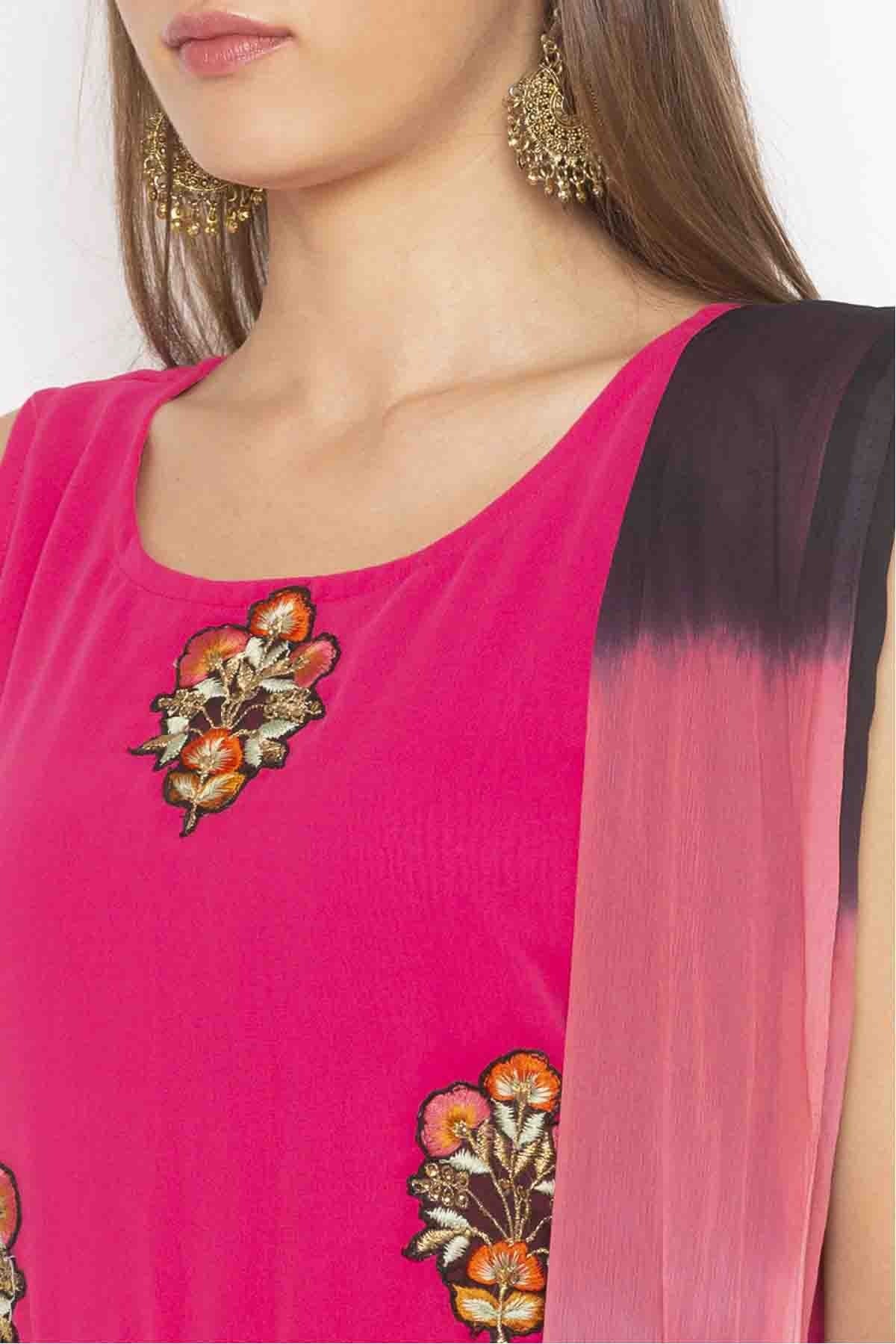 Pink Colour Plus Size Georgette Embroidery Pant Style Suit BW1070324 B