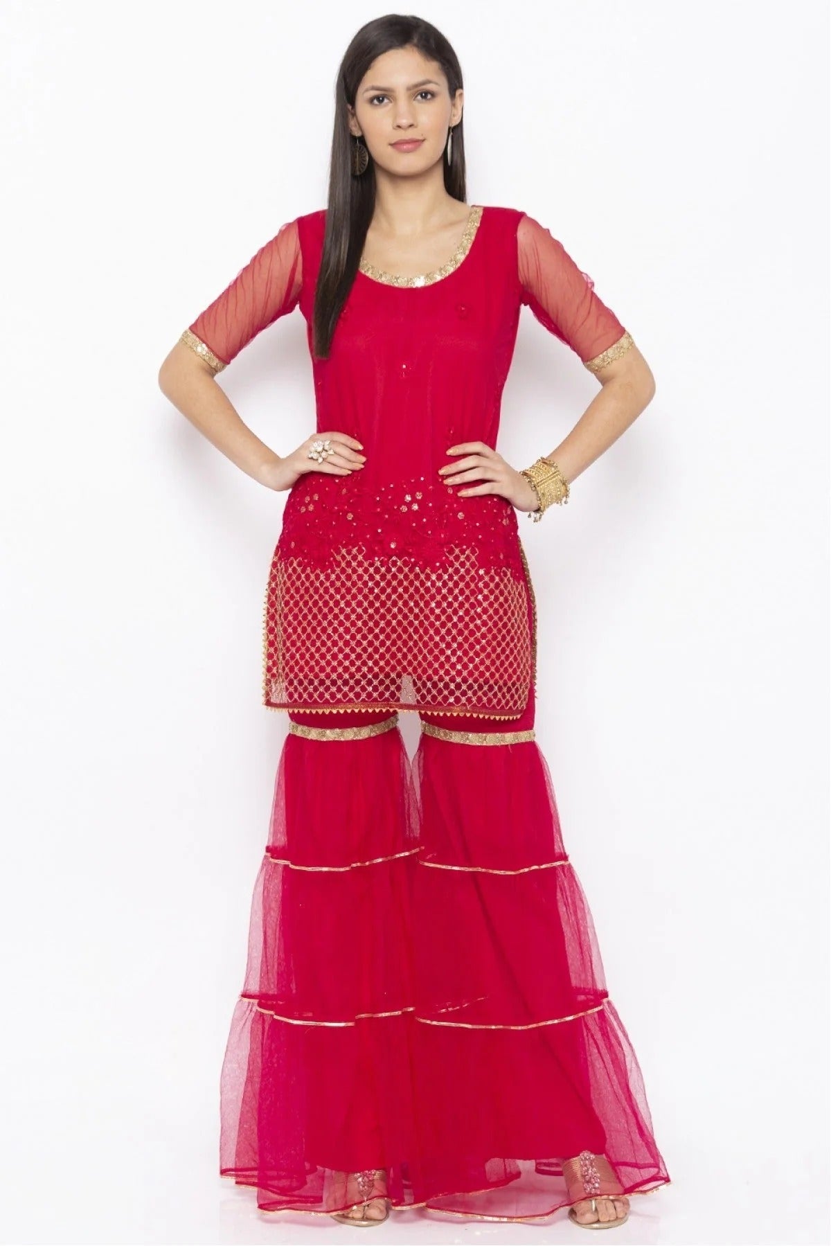 Pink Colour Plus Size Net Embroidery Kurti KR1070459