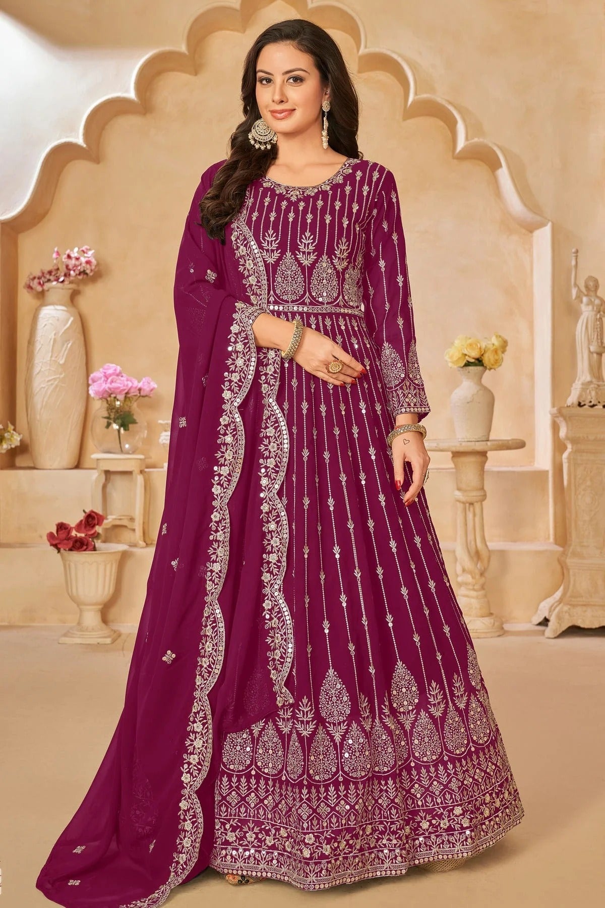 Pink Colour Semi Stitched Faux Georgette Anarkali Suit SM1050427 A