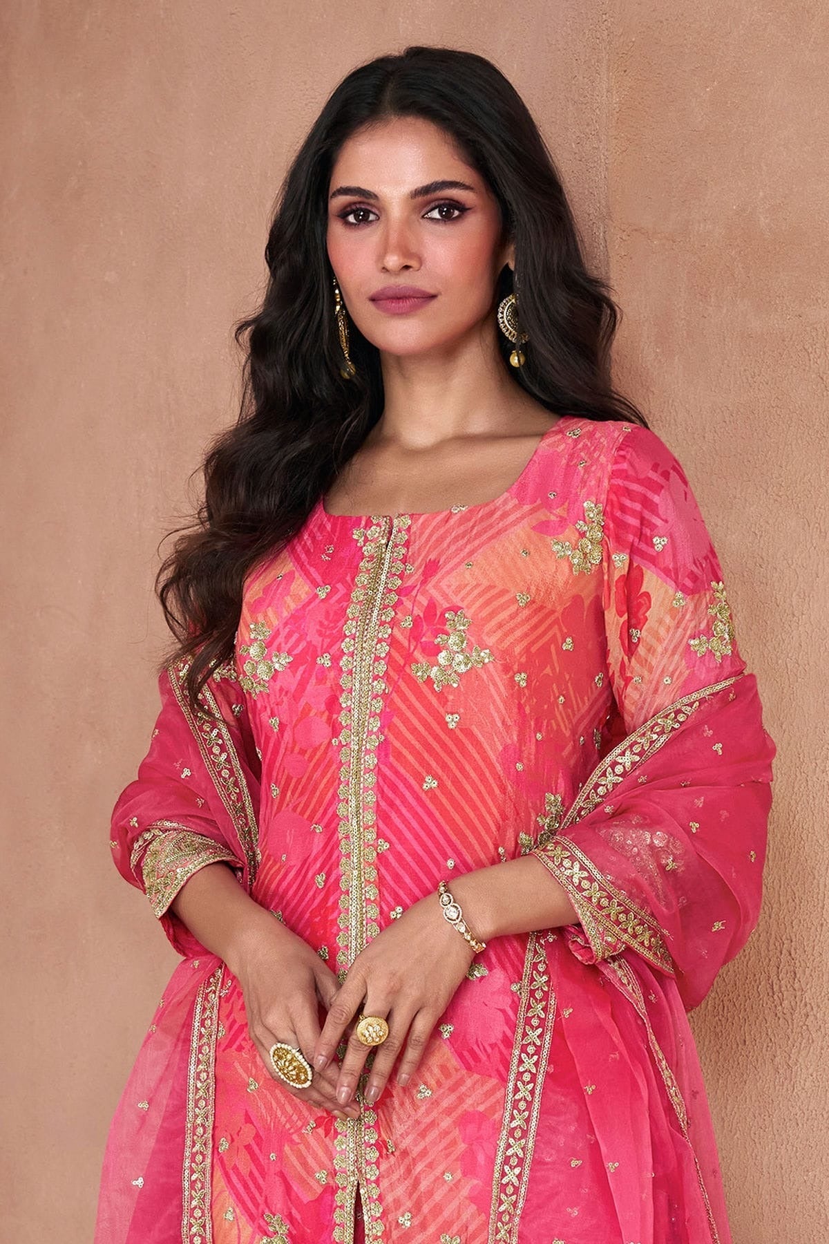 Pink Colour Semi Stitched Faux Georgette Sharara Suit SM1140380 A