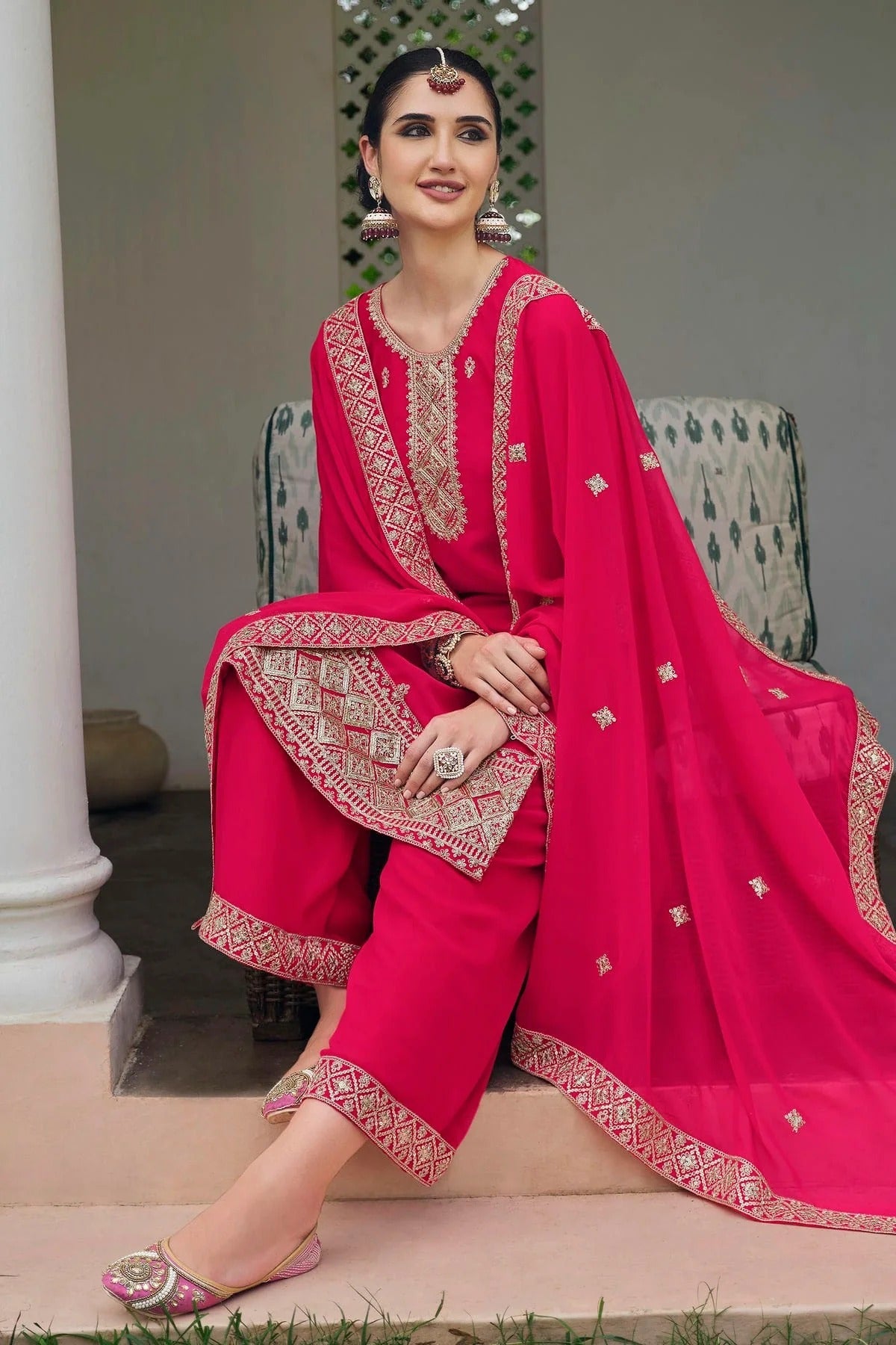 Pink Colour Semi Stitched Georgette Palazzo Pant Suit SM1140303 A