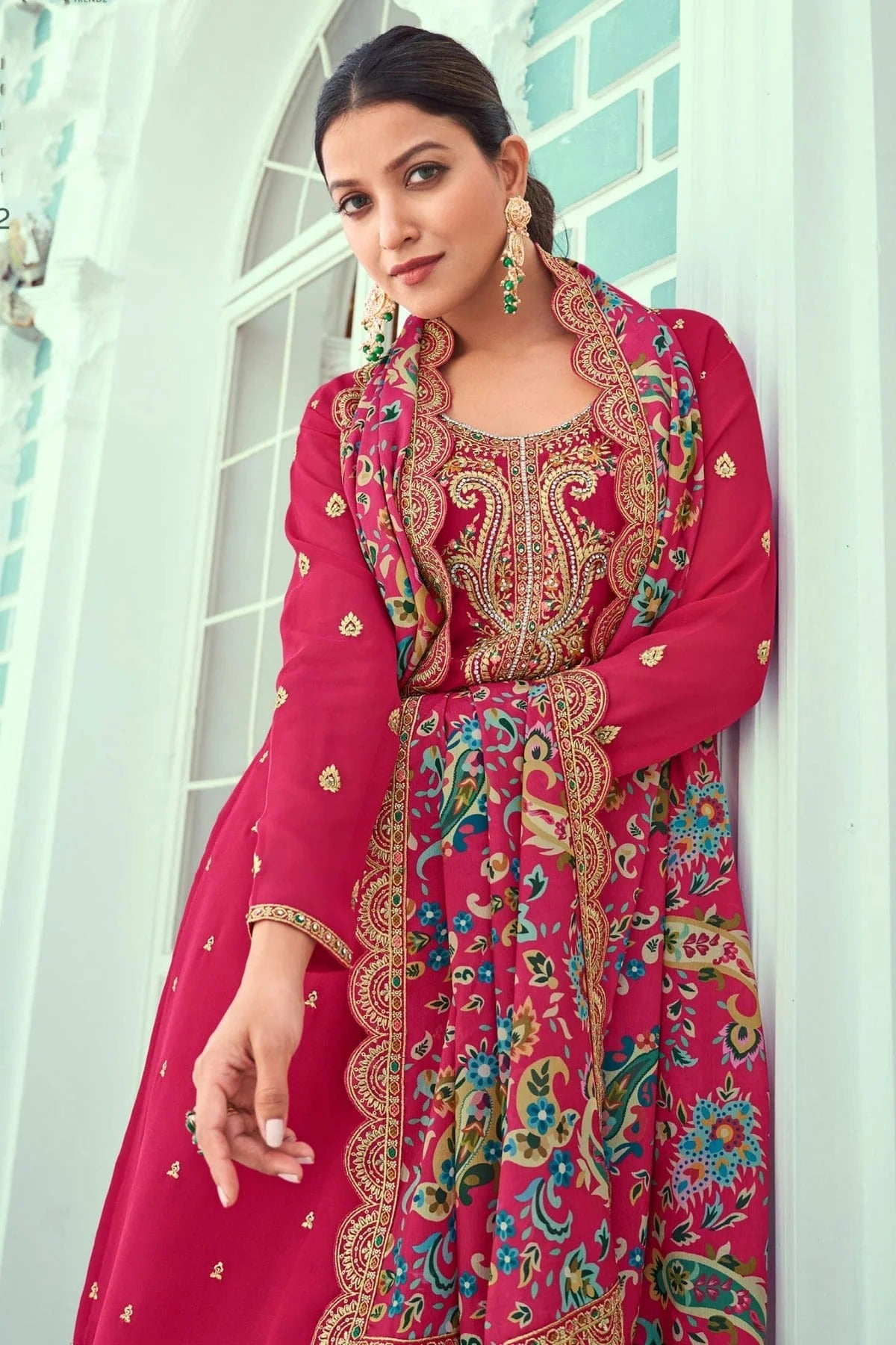 Pink Colour Semi Stitched Georgette Pant Style Suit SM1140142 A