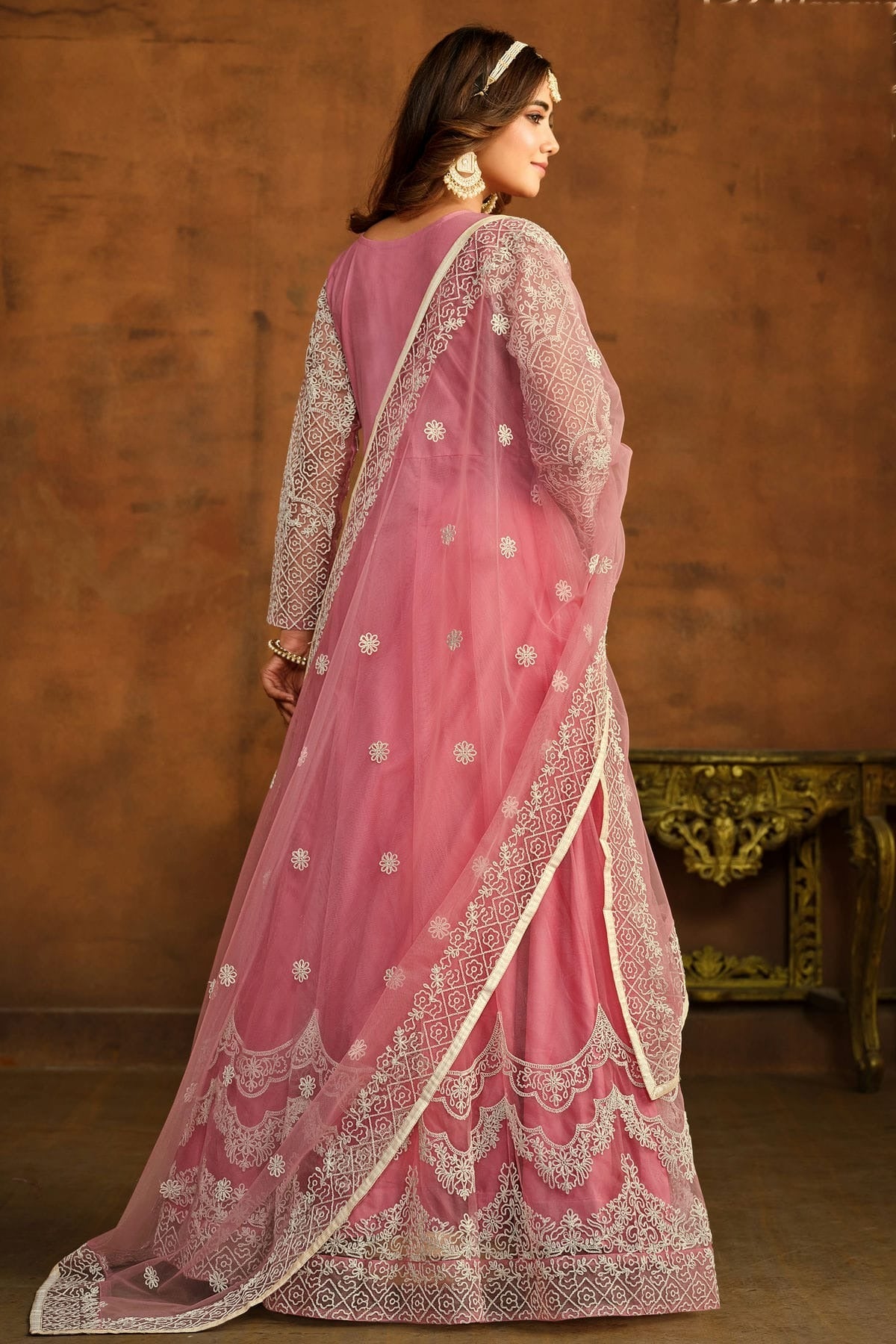 Pink Colour Semi Stitched Net Anarkali Suit SM1050443 A