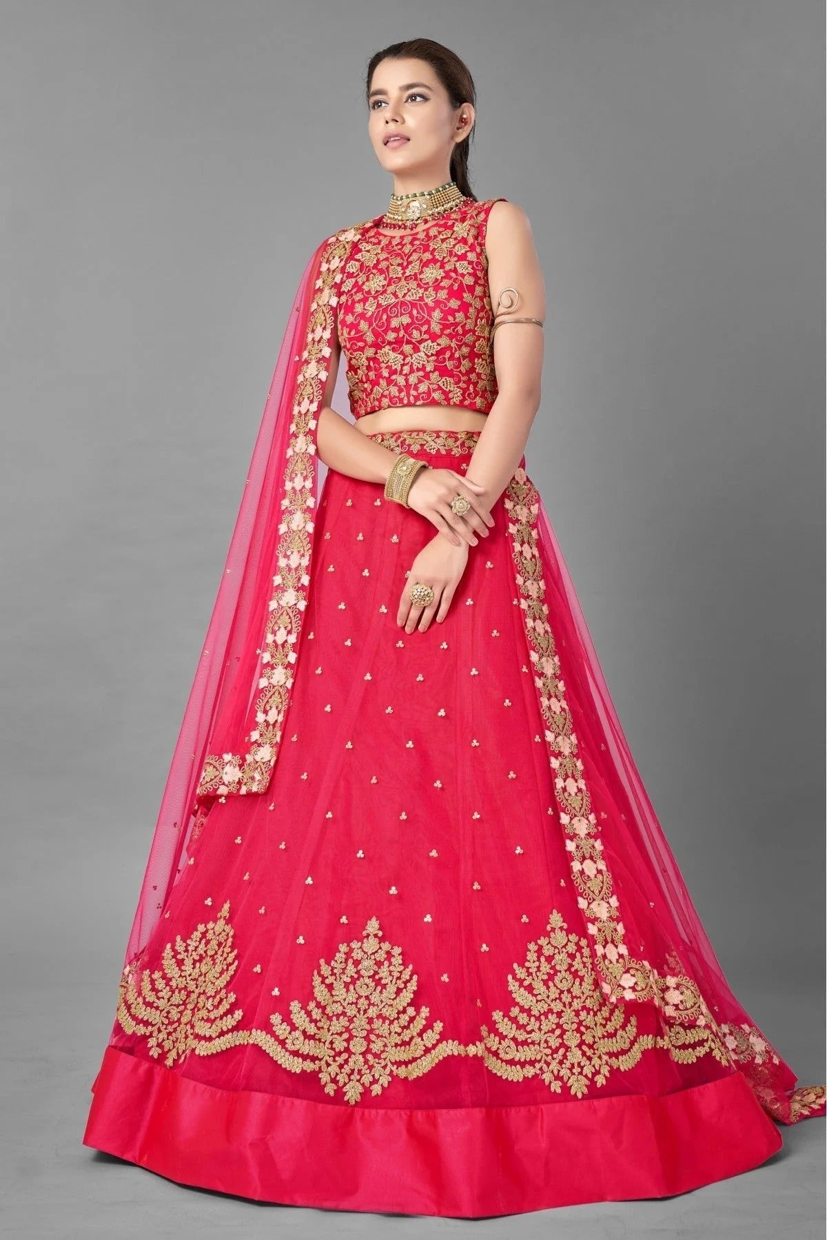 Pink Colour Soft Net Embroidery Lehenga Choli LC1080540