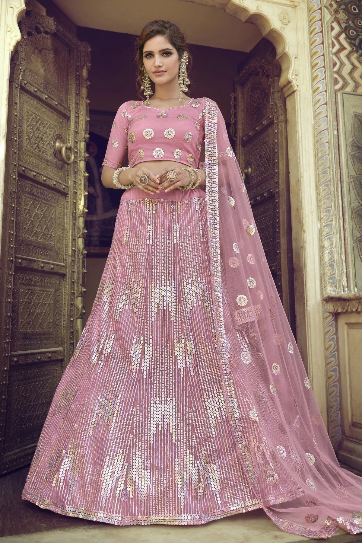 Pink Colour Soft Net Sequins Work Lehenga Choli LC1080574