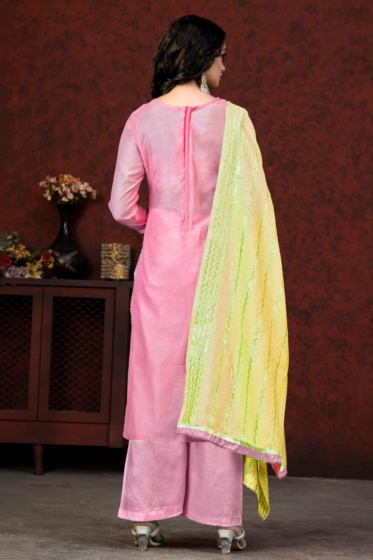 Pink Colour Unstitched Banarasi Jacquard Fabric Straight Suit US1160891 A