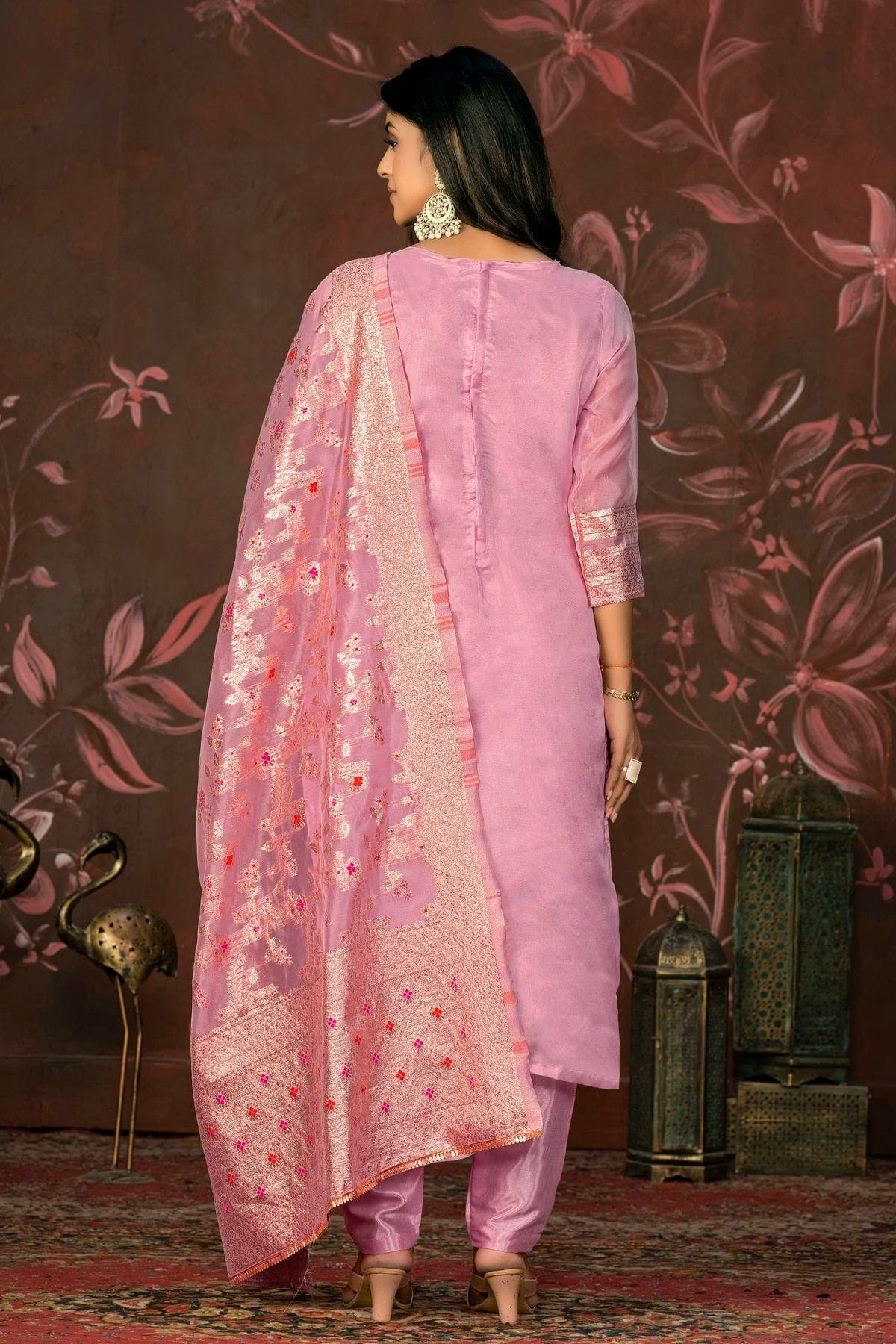 Pink Colour Unstitched Banarasi Jacquard Straight Suit US1161304 A
