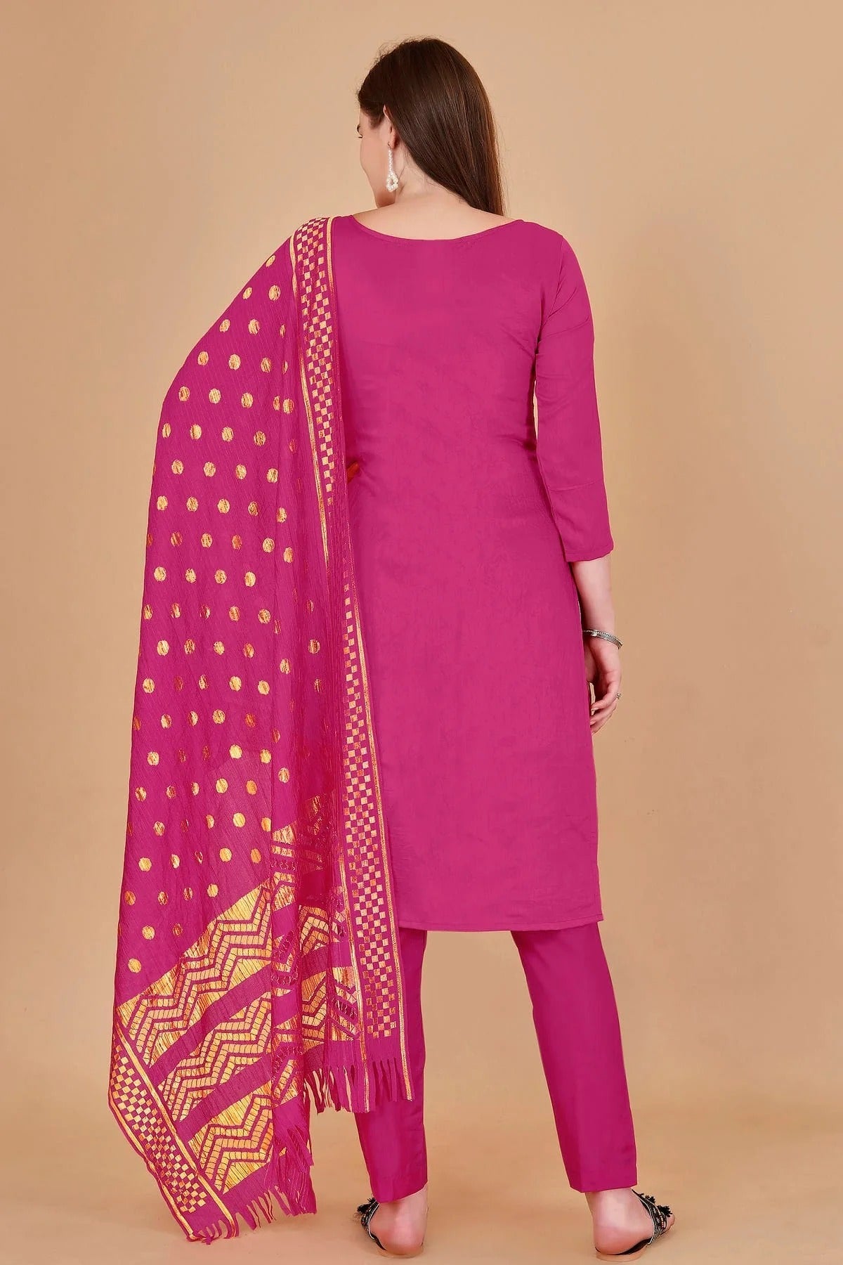 Pink Colour Unstitched Cotton Jacquard Straight Suit US1160876 A