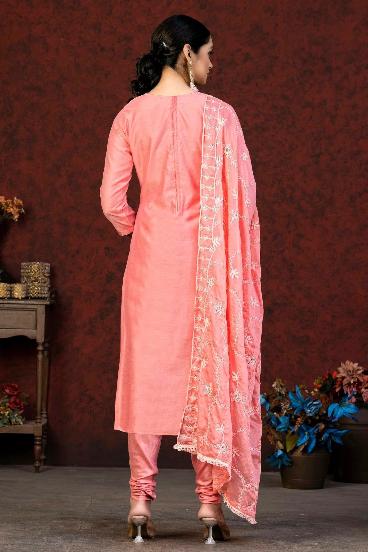 Pink Colour Unstitched Modal Chanderi Churidar Suit US1161062 A