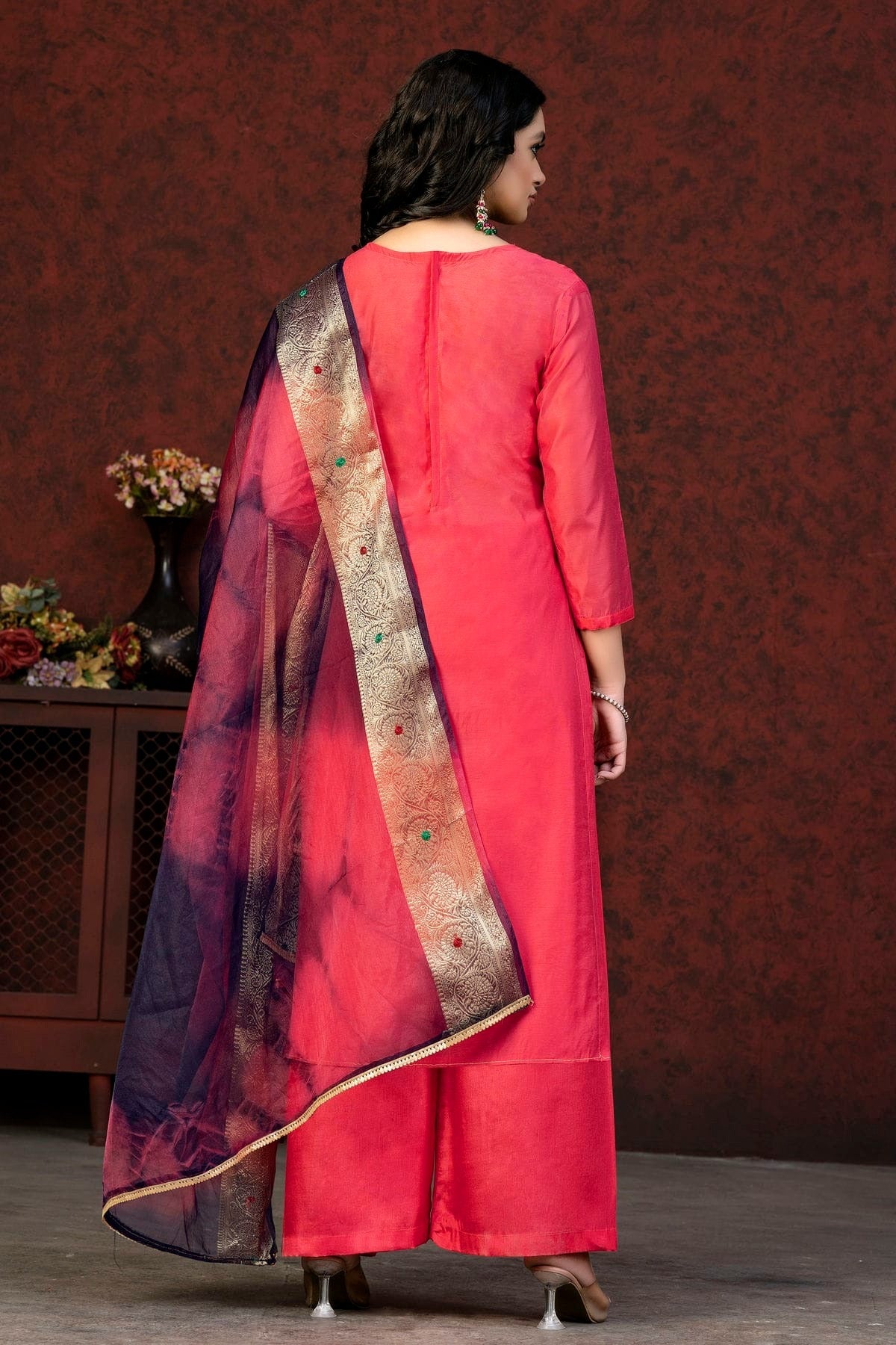 Pink Colour Unstitched Modal Chanderi Palazzo Pant Suit US1160923 A