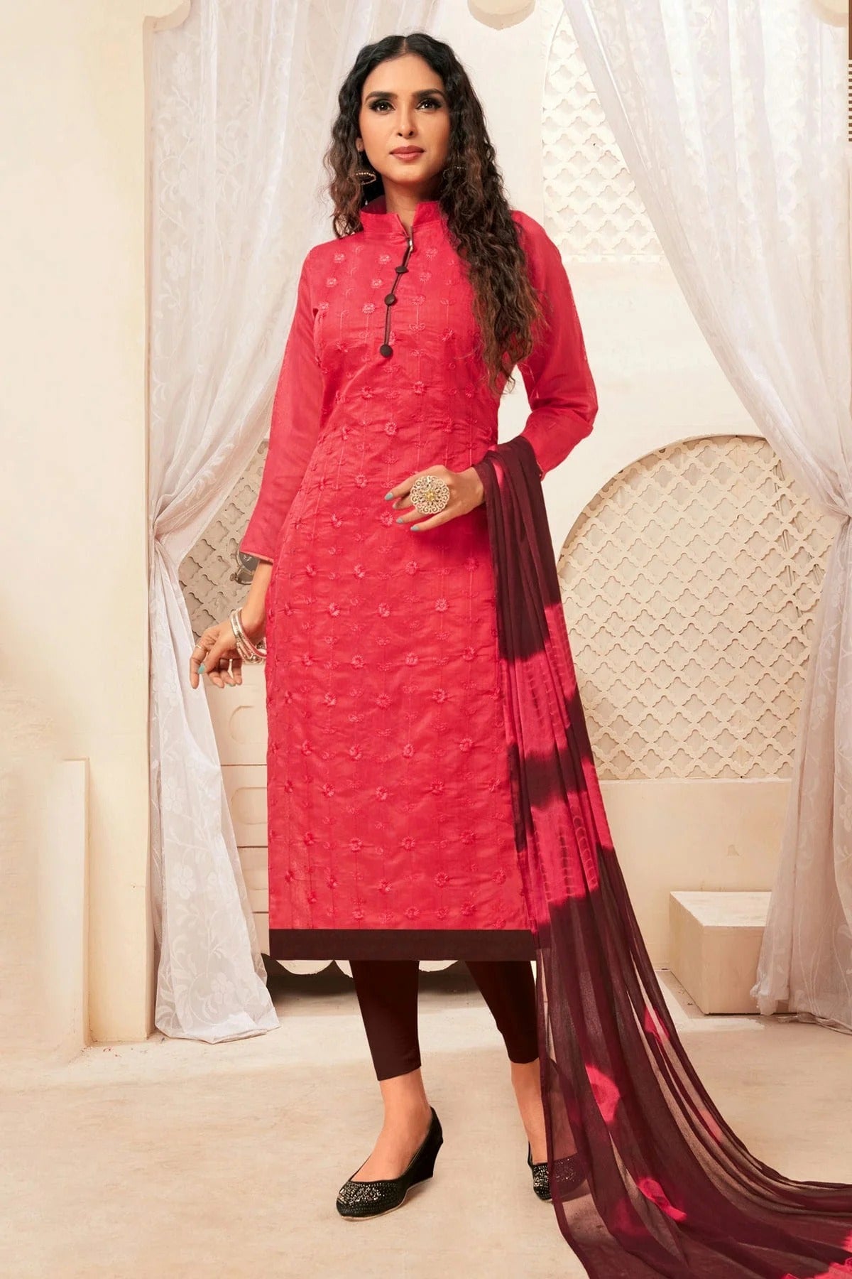 Pink Colour Unstitched Modal Silk Straight Suit US1161136