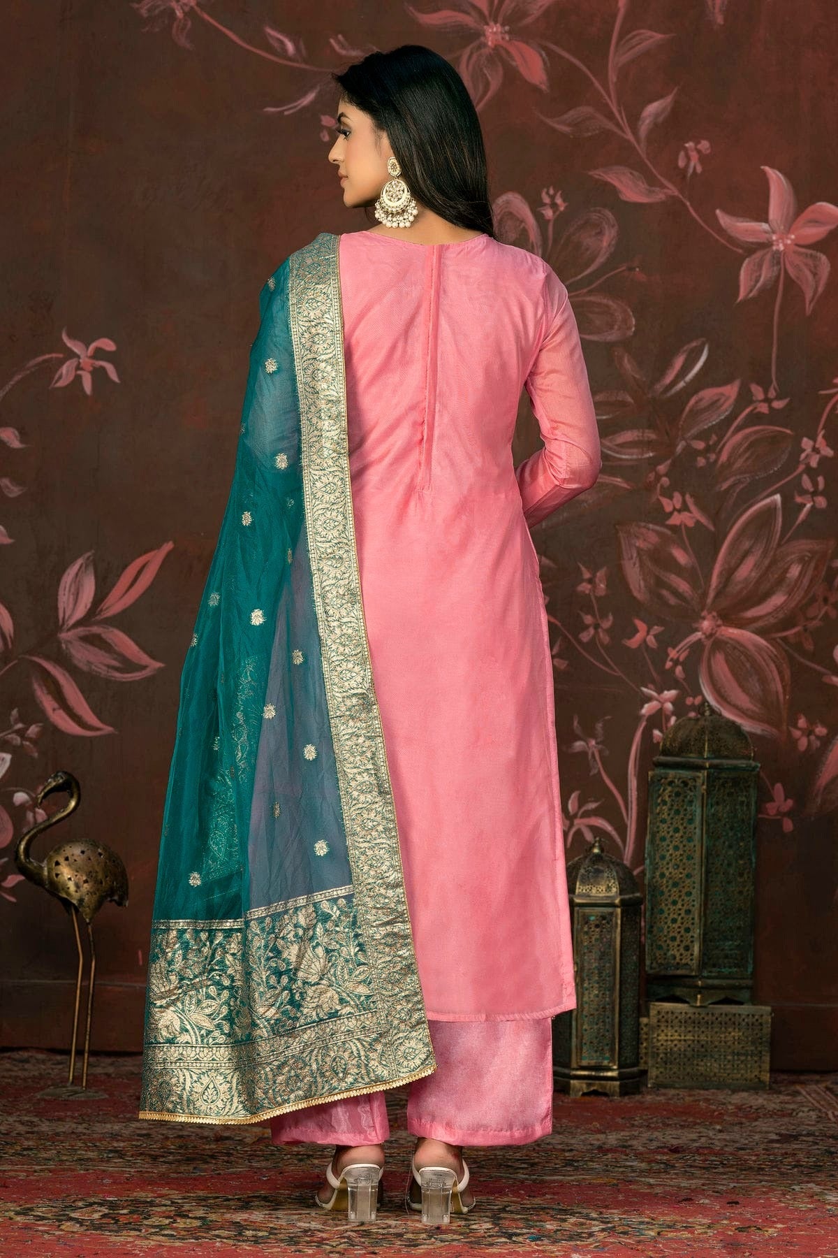 Pink Colour Unstitched Organza Jacquard Straight Suit US1161267 A