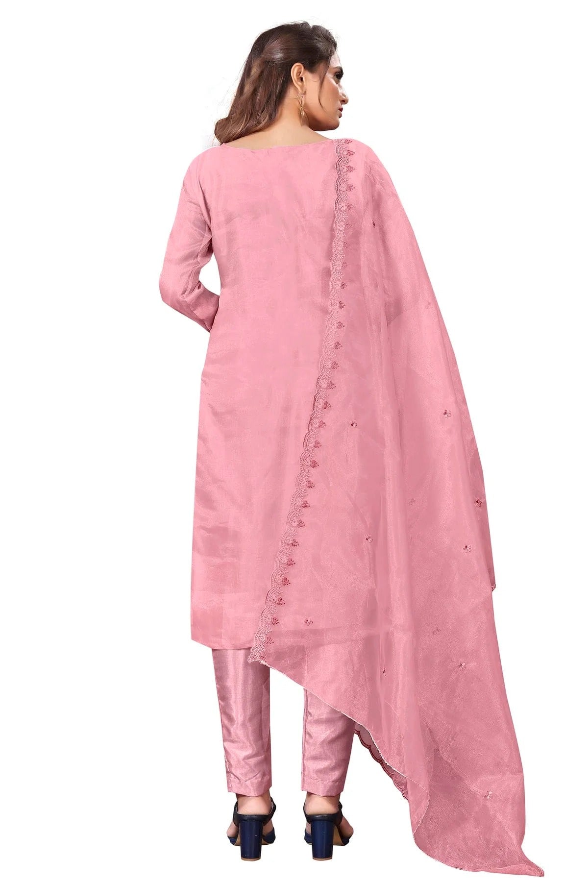 Pink Colour Unstitched Organza Straight Suit US1160658 A