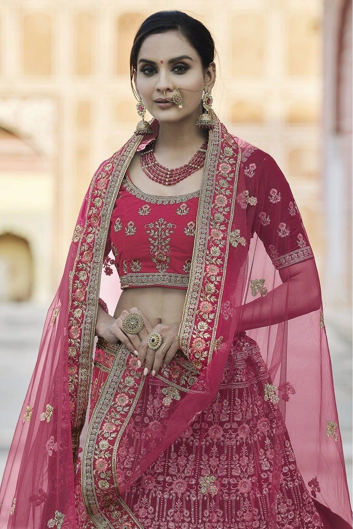 Pink Colour Velvet Hand Work Lehenga Choli LC1080103 A