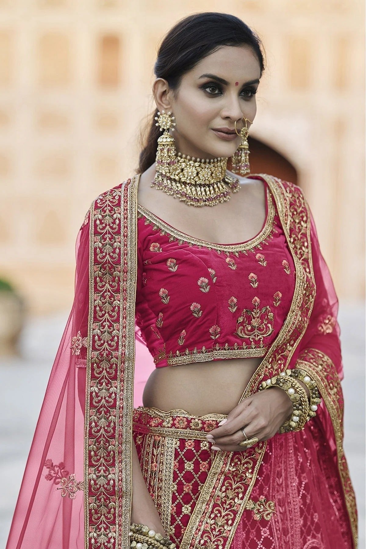 Pink Colour Velvet Hand Work Lehenga Choli LC1080111 A