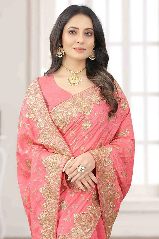 Pink Colour Vichitra Silk Designer Saree SD1090640 A