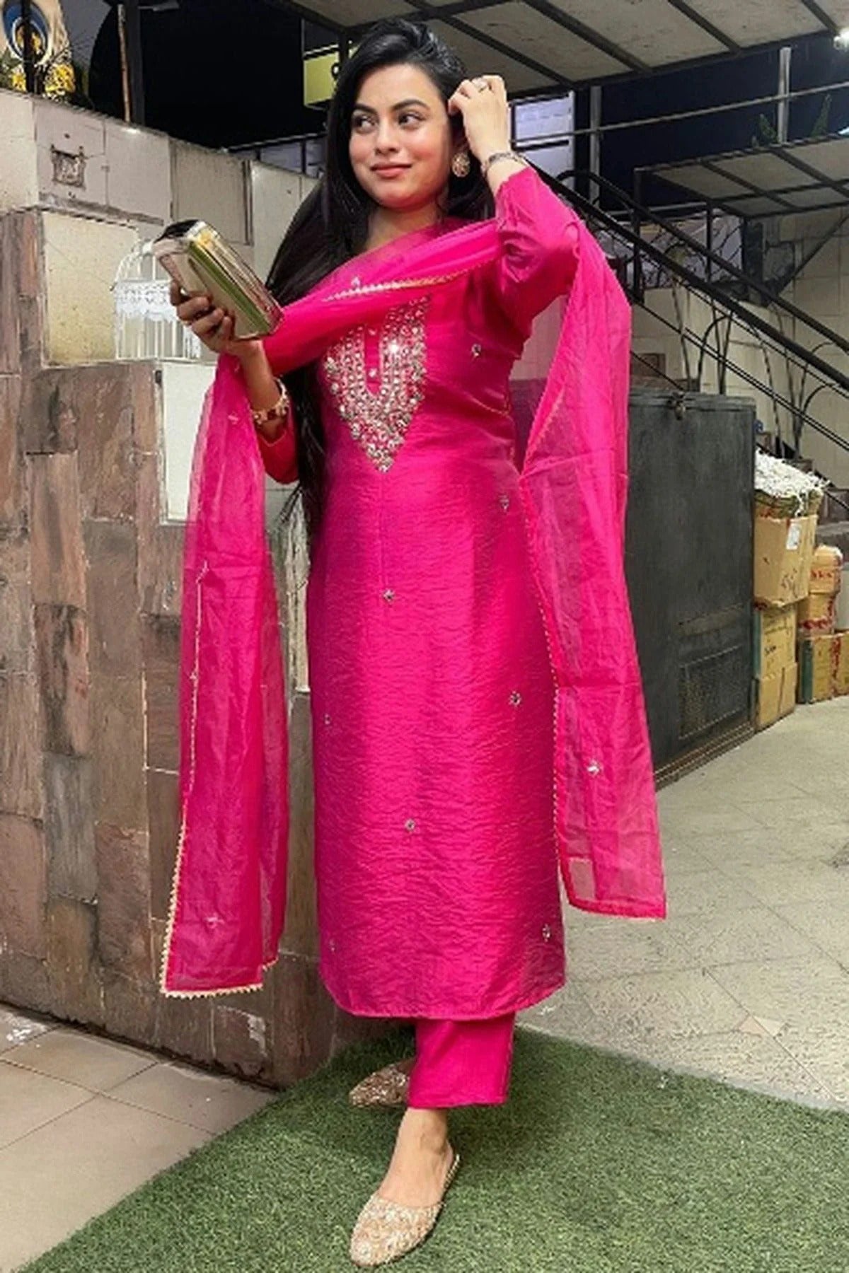 Pink Colour Viscose Chanderi Stitched Salwar Suit SS1112028 A