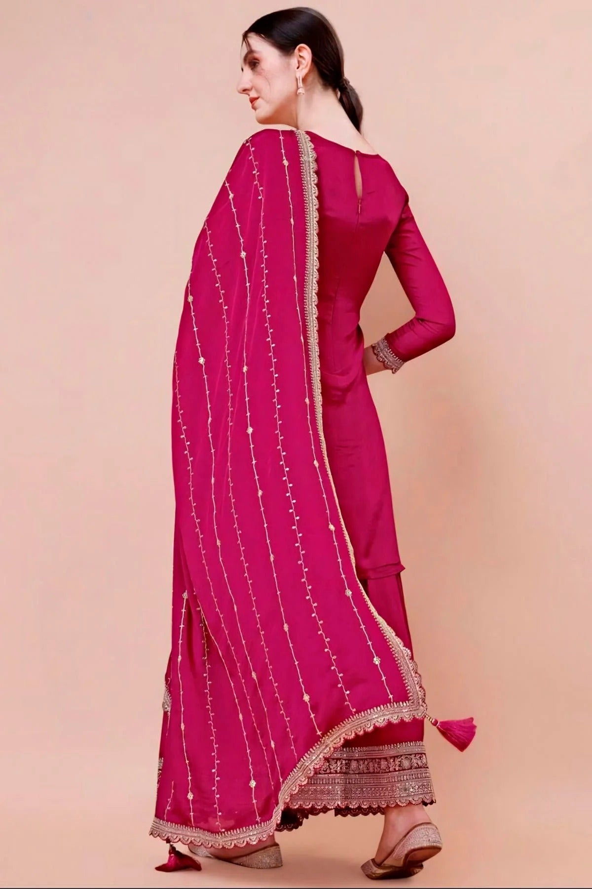 Pink Colour Viscose Chinon Sharara Suit SM1110725 A