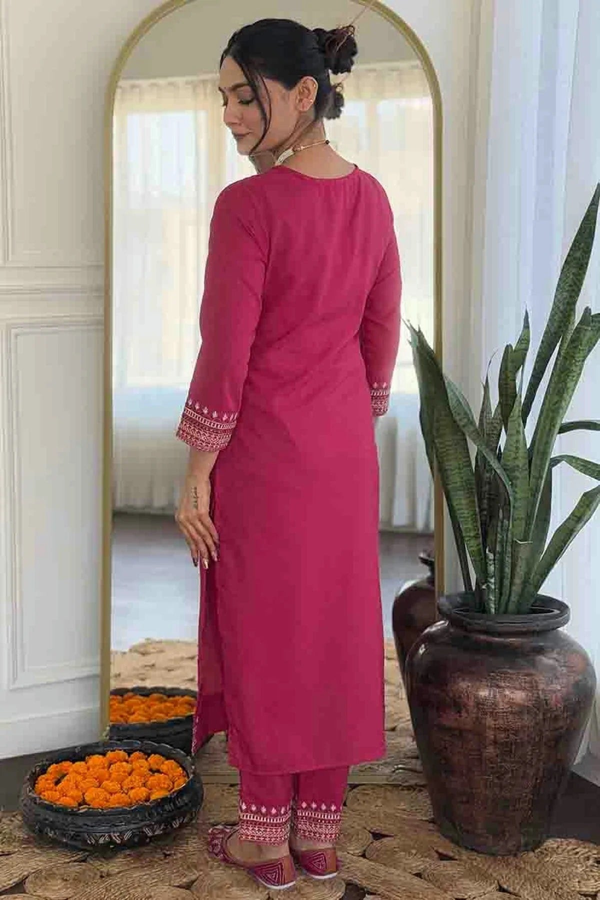 Pink Colour Viscose Rayon Stitched Suit SS1113299 A