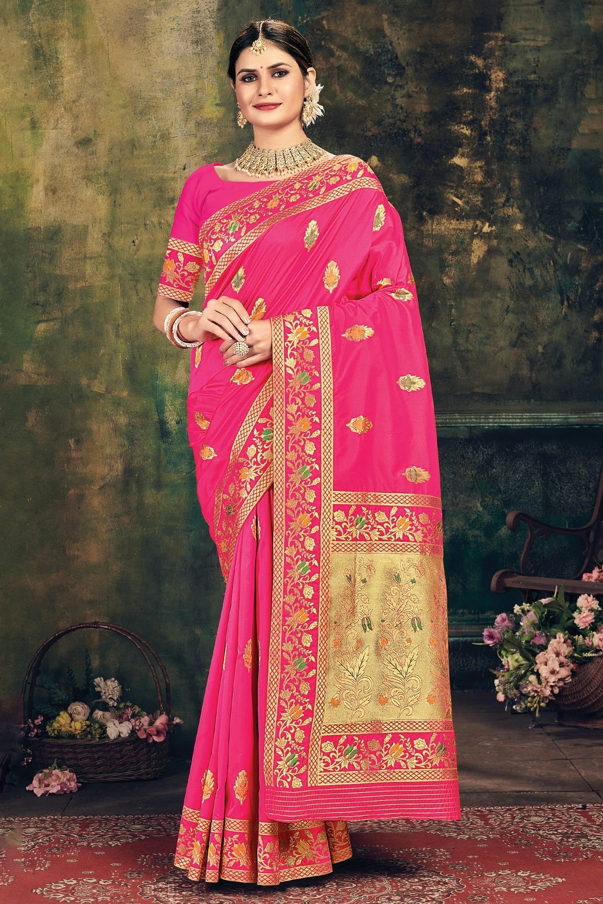 Pink Colour Woven Work Banarasi Silk Saree SD1101277