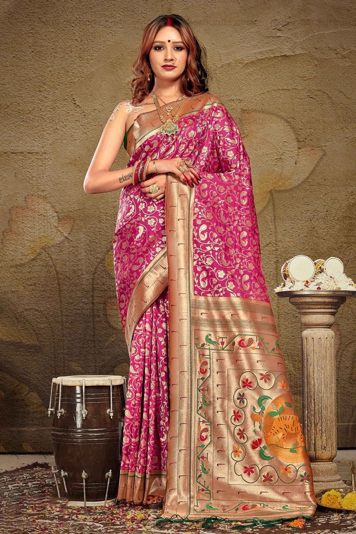 Pink Colour Woven Work Paithani Silk Saree SD1101415
