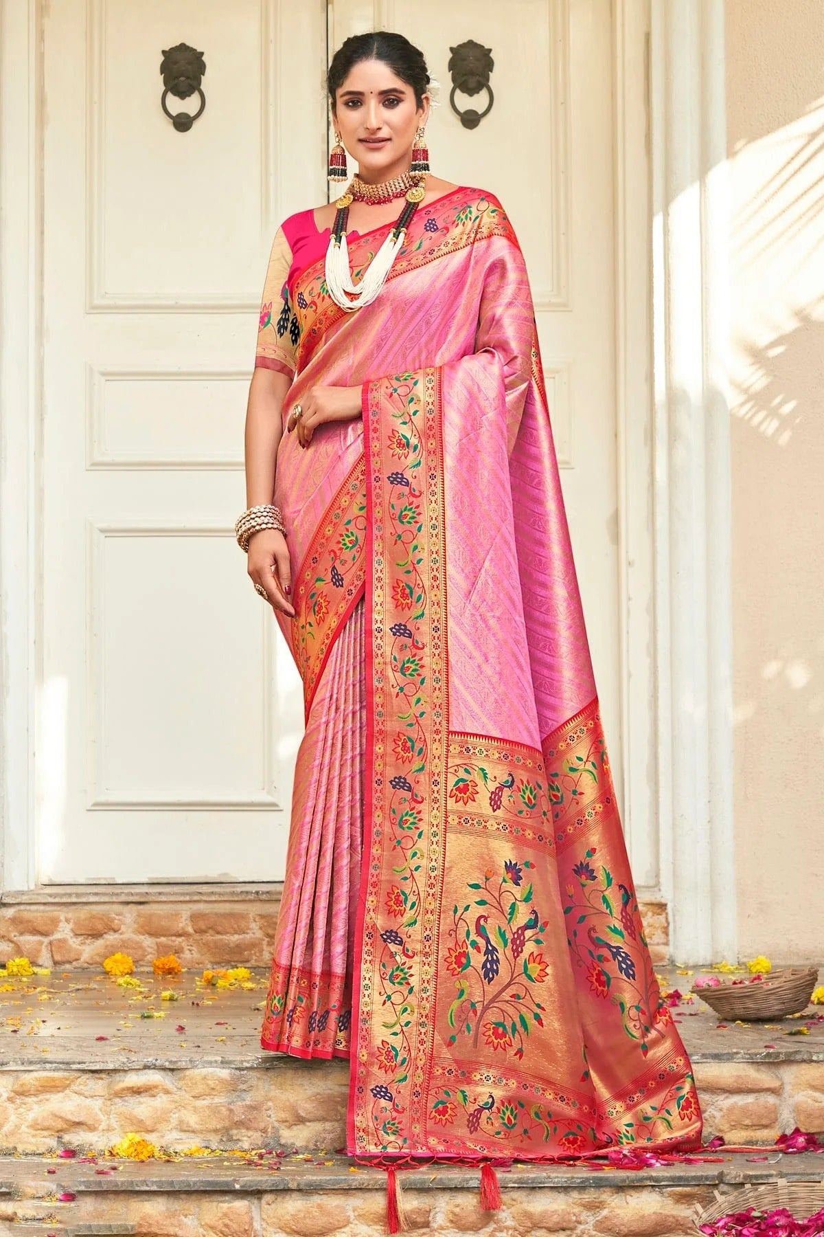 Pink Colour Woven Work Paithani Silk Saree SD1101555