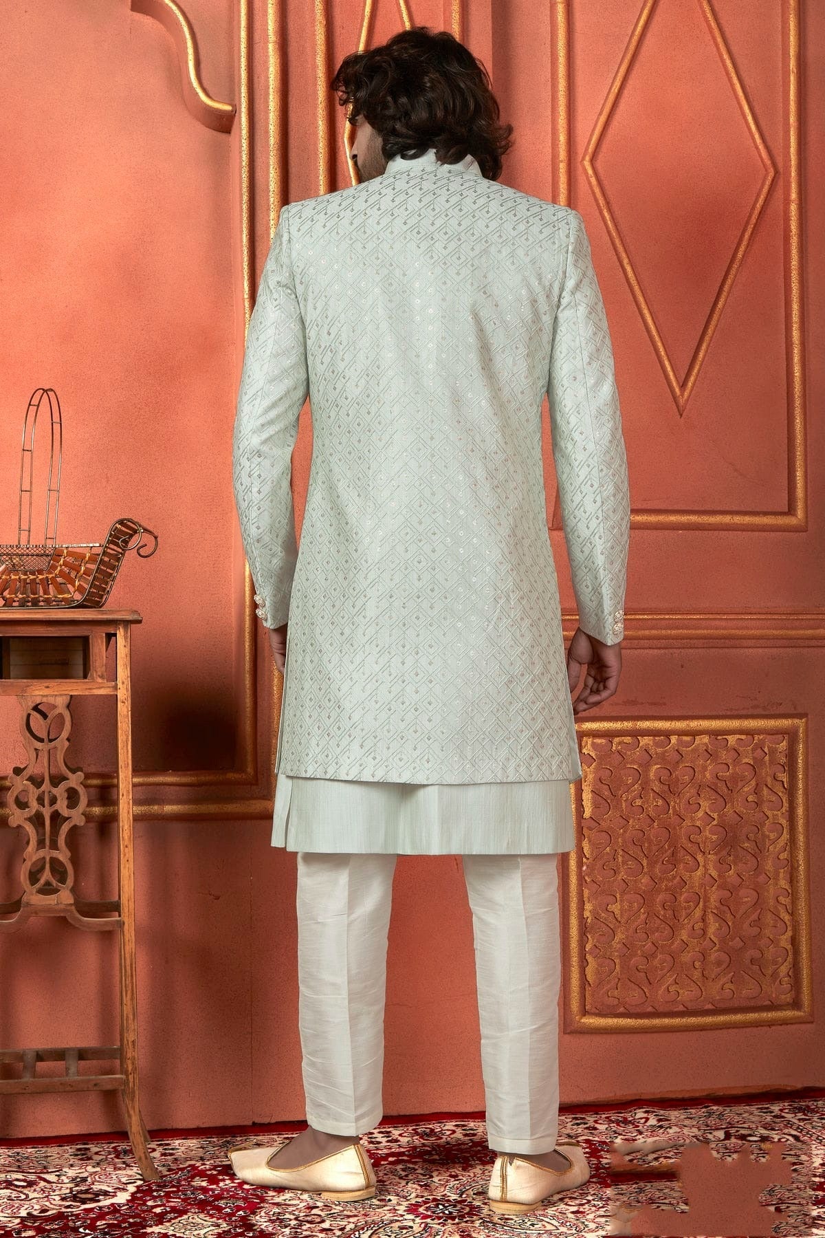 Pista Green Colour Art Silk Indowestern Sherwani With Aligadhi Pant SH1230089 B
