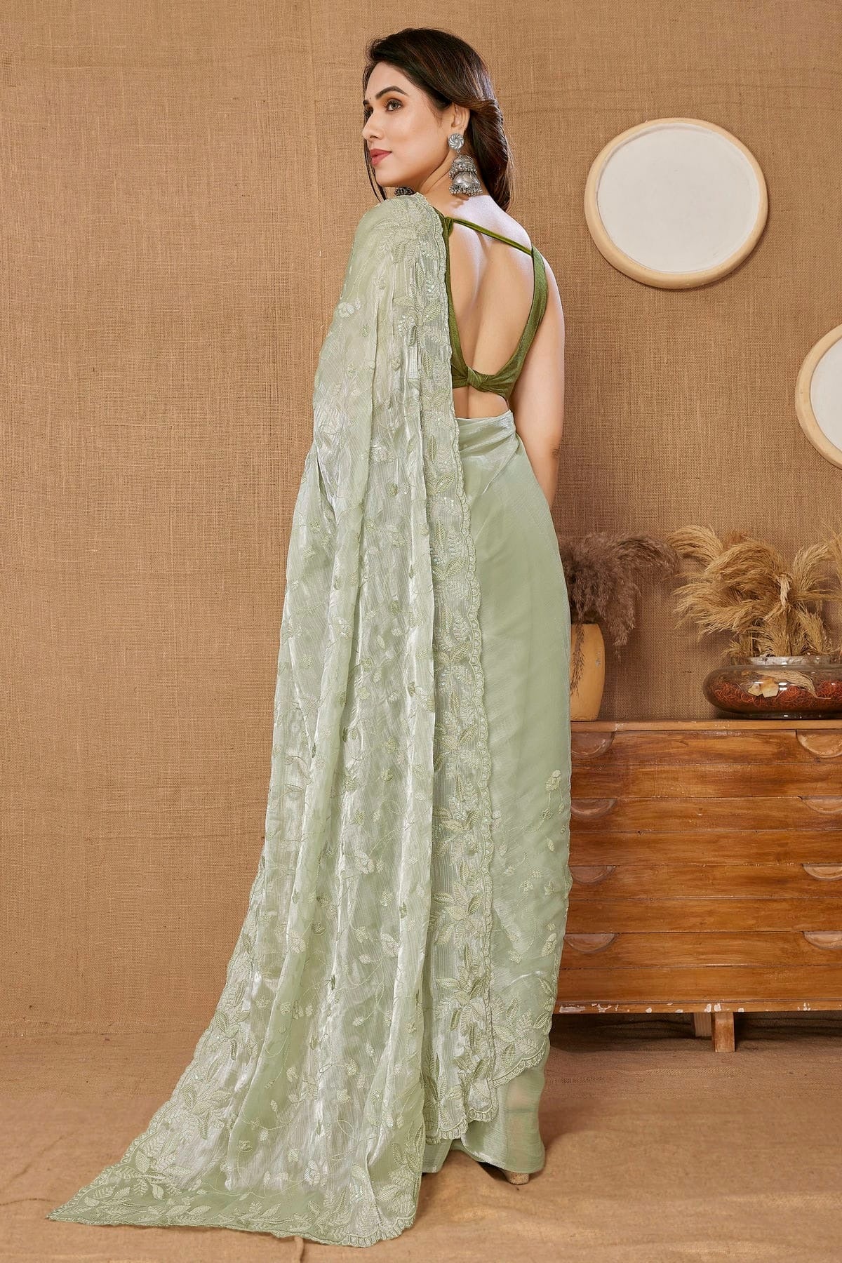Pista Green Colour Burberry Saree SD1110412 A