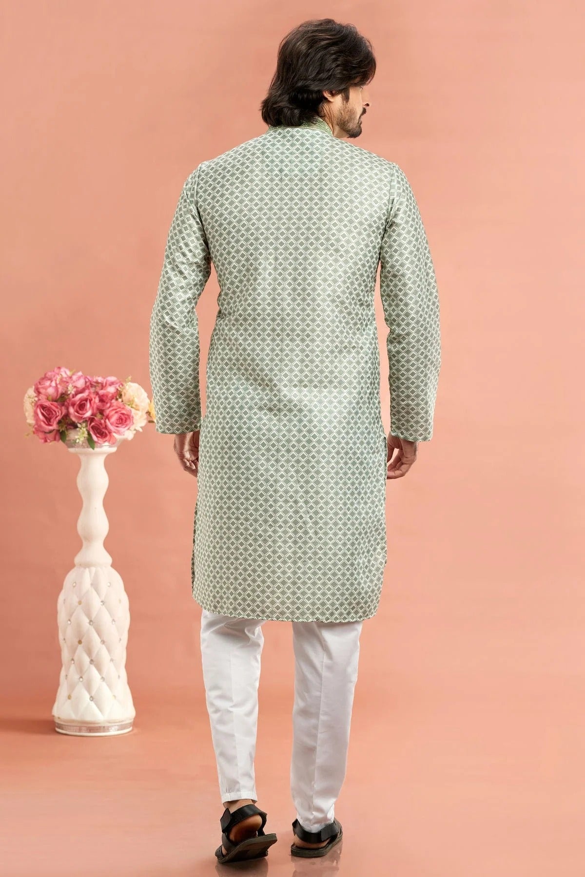 Pista Green Colour Cotton Thread Work Kurta Pajama KP1230174 B