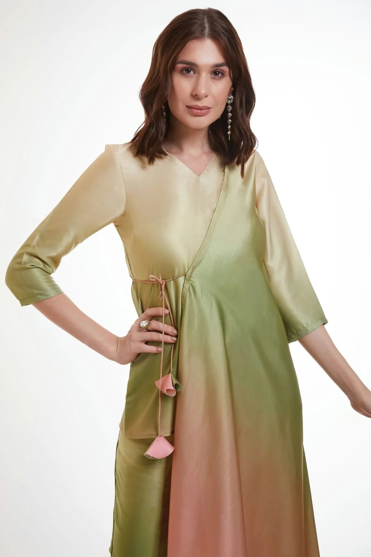 Pista Green Colour Modal Satin Top and Bottom TP1080921 B