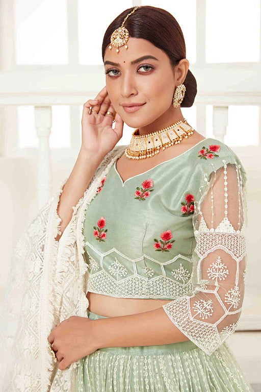 Pista Green Colour Net Designer Lehenga Choli LC1240019 B
