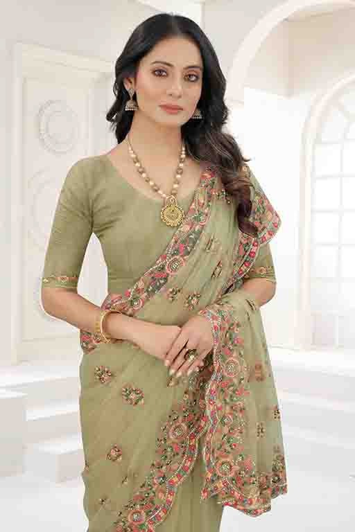 Pista Green Colour Net Designer Saree SD1090544 A
