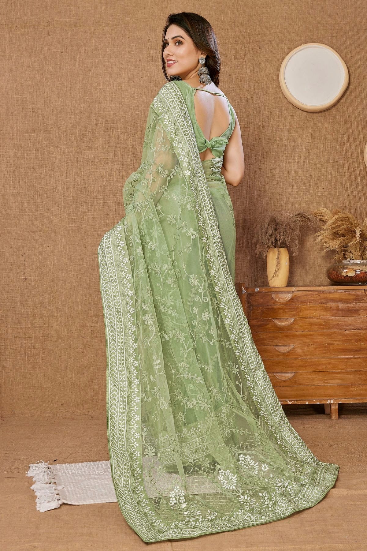 Pista Green Colour Soft Net Saree SD1110202 A