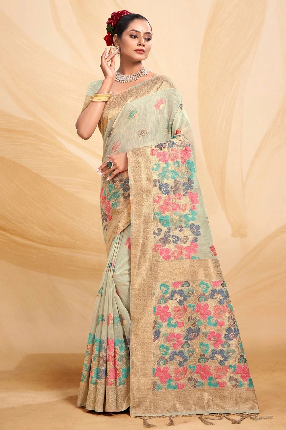 Pista Green Colour Woven Work Cotton Saree SD1101669