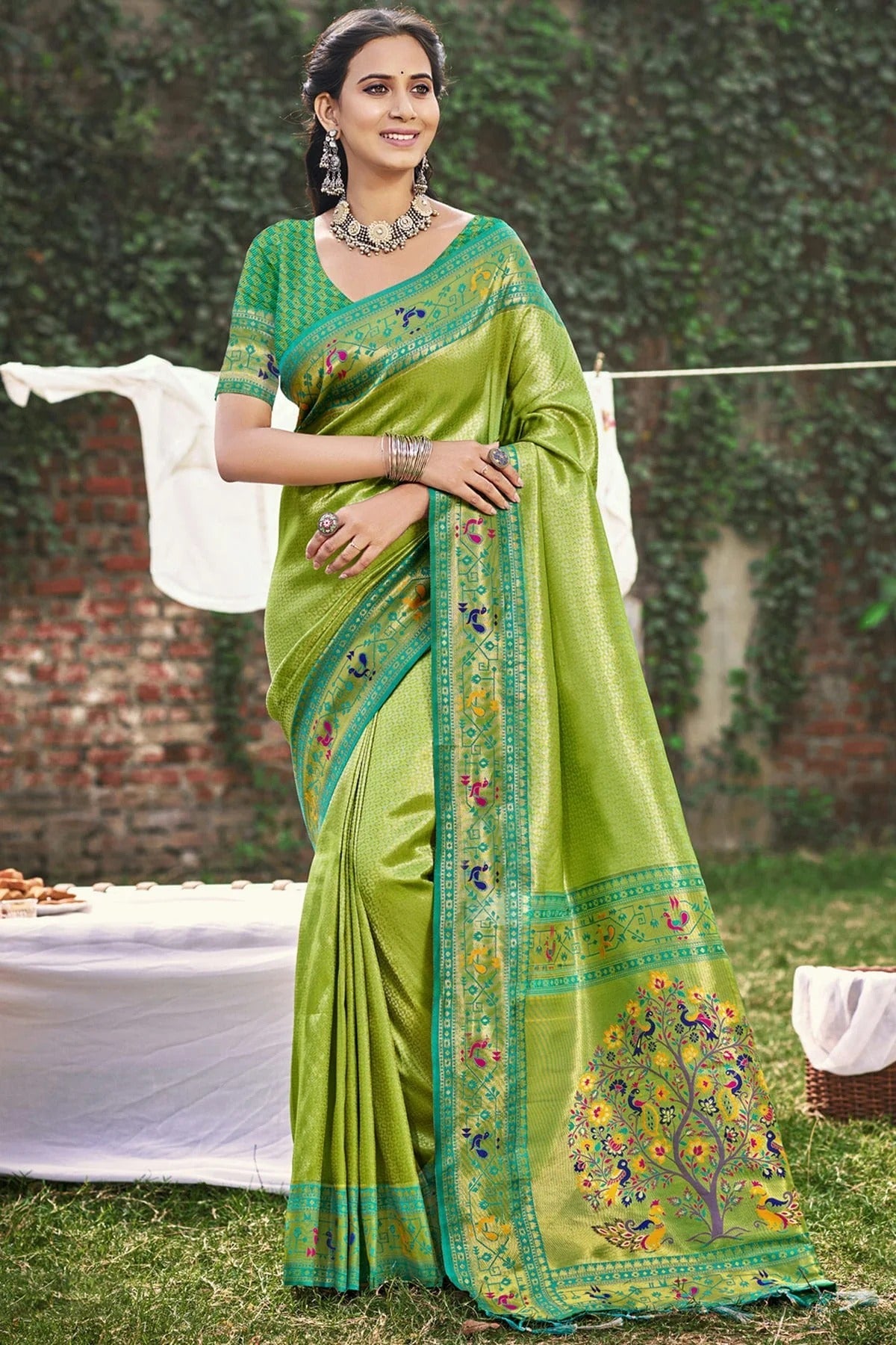 Pista Green Colour Woven Work Paithani Silk Traditional Saree SD1103261