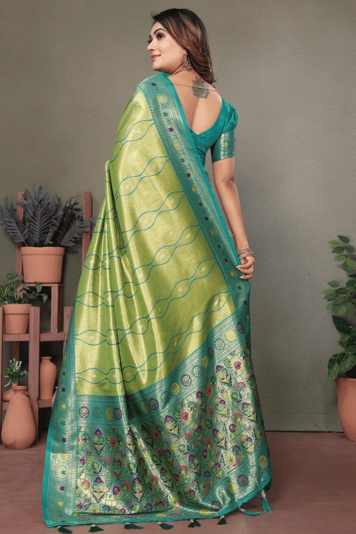 Pista Green Colour Woven Work Pure Banarasi Tissue Silk Traditional Saree SD1250322 B