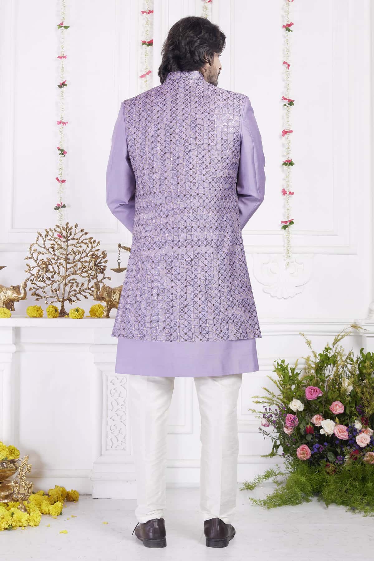 Purple Art Silk Embroidery Work 3 Pcs Jacket Set