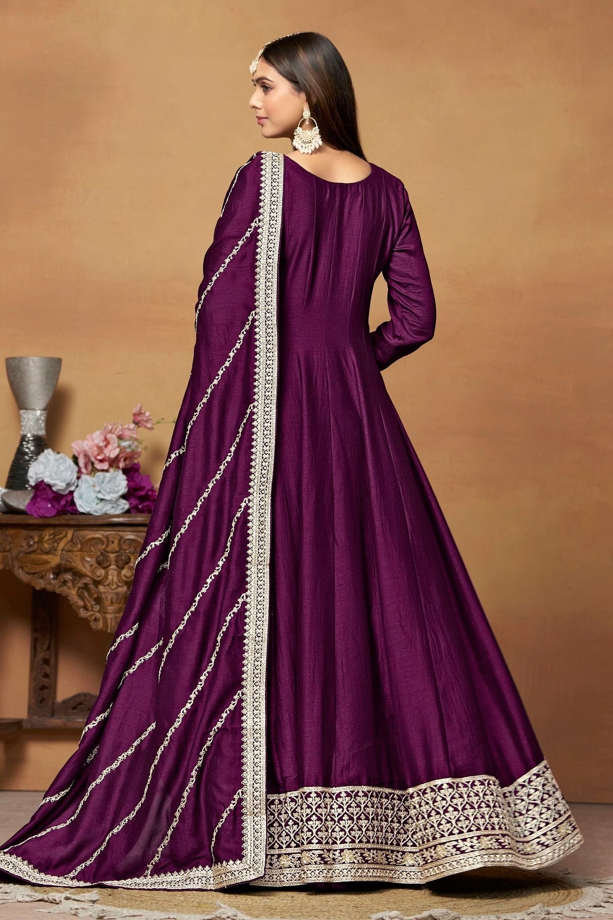 Purple Colour Anarkali Suit Art Silk Semi Stitched SM1050534 A