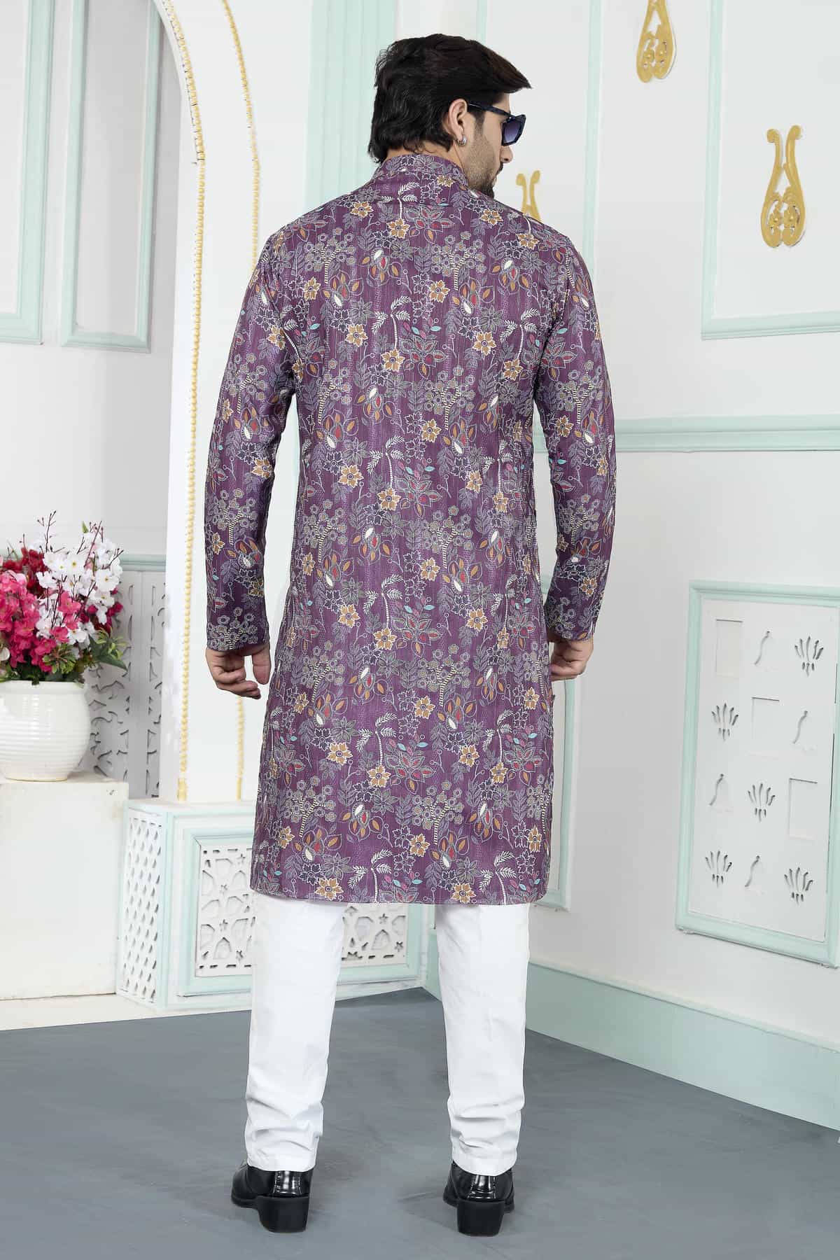 Purple Colour Art Silk Digital Print Work Kurta Pajama