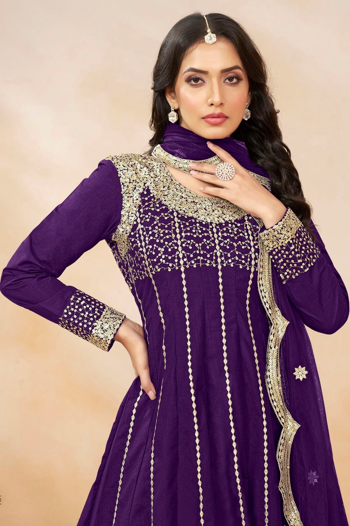 Purple Colour Art Silk Semi Stitched Patiala Suit SM1050601 A