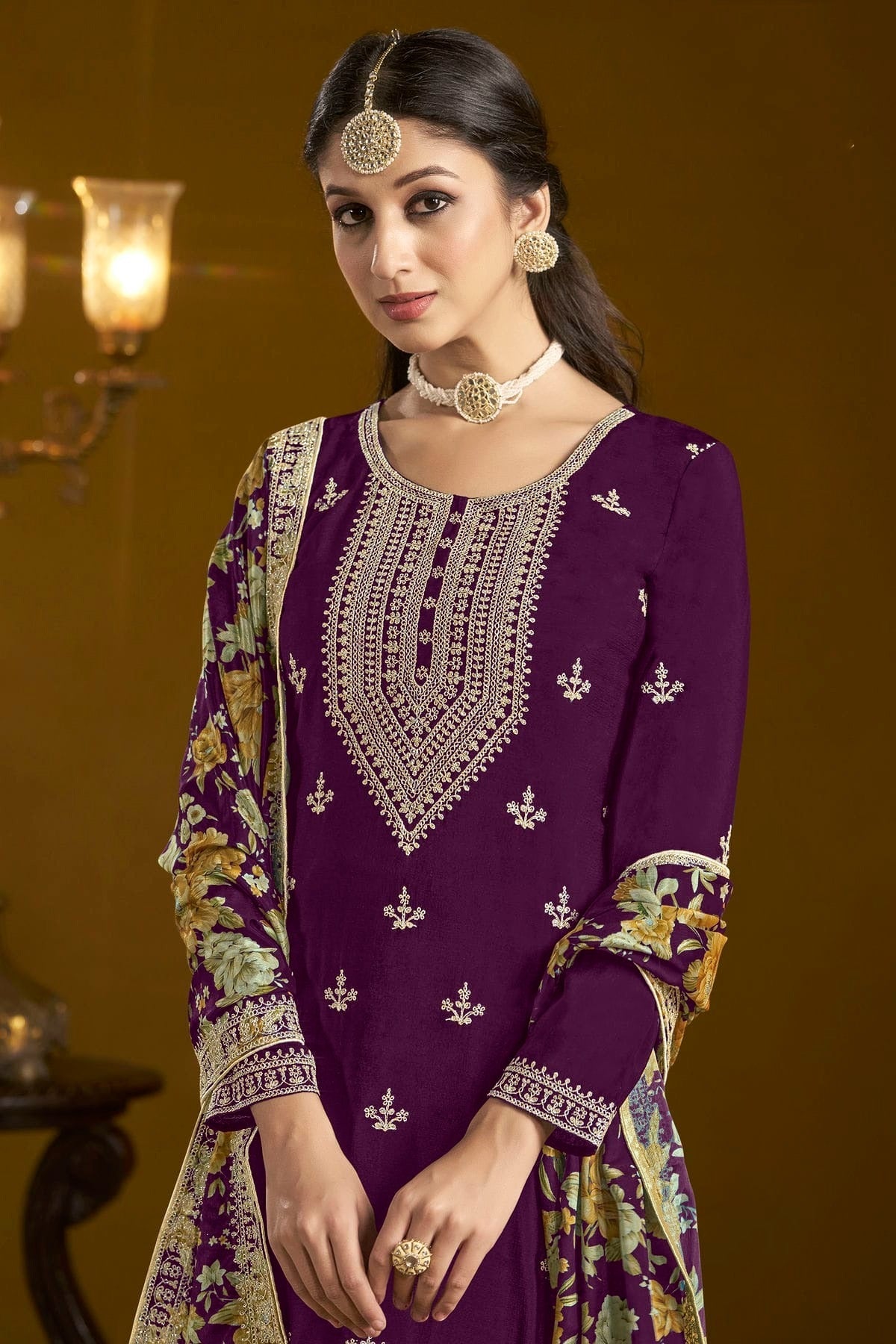 Purple Colour Chinon Semi Stitched Sharara Suit SM1050654 B