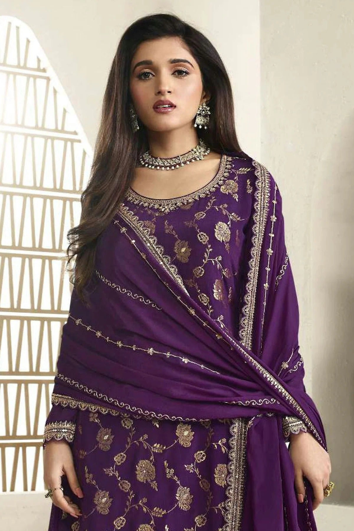 Purple Colour Chinon Sharara Suit SM1110701 A