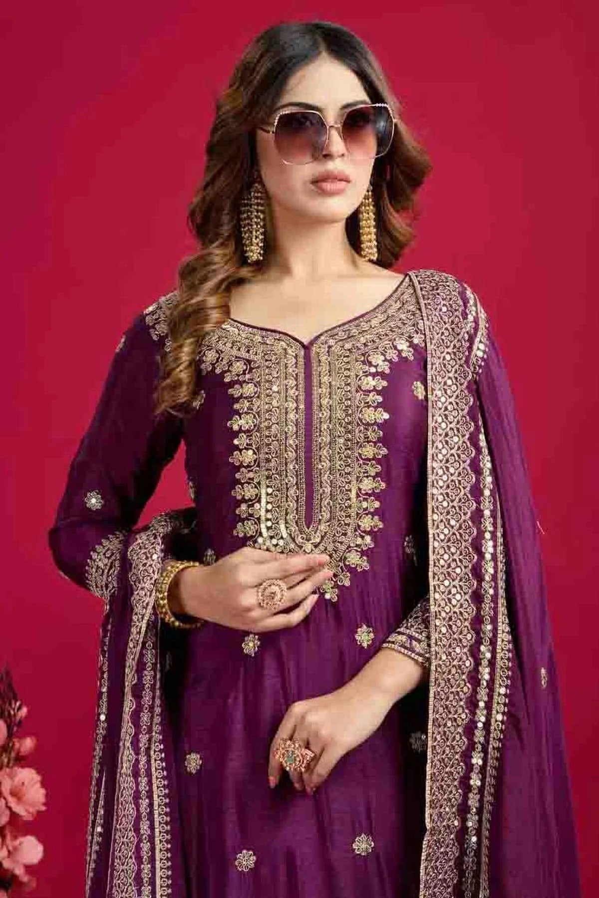 Purple Colour Chinon Silk Stitched Sharara Suit SS1140772 A