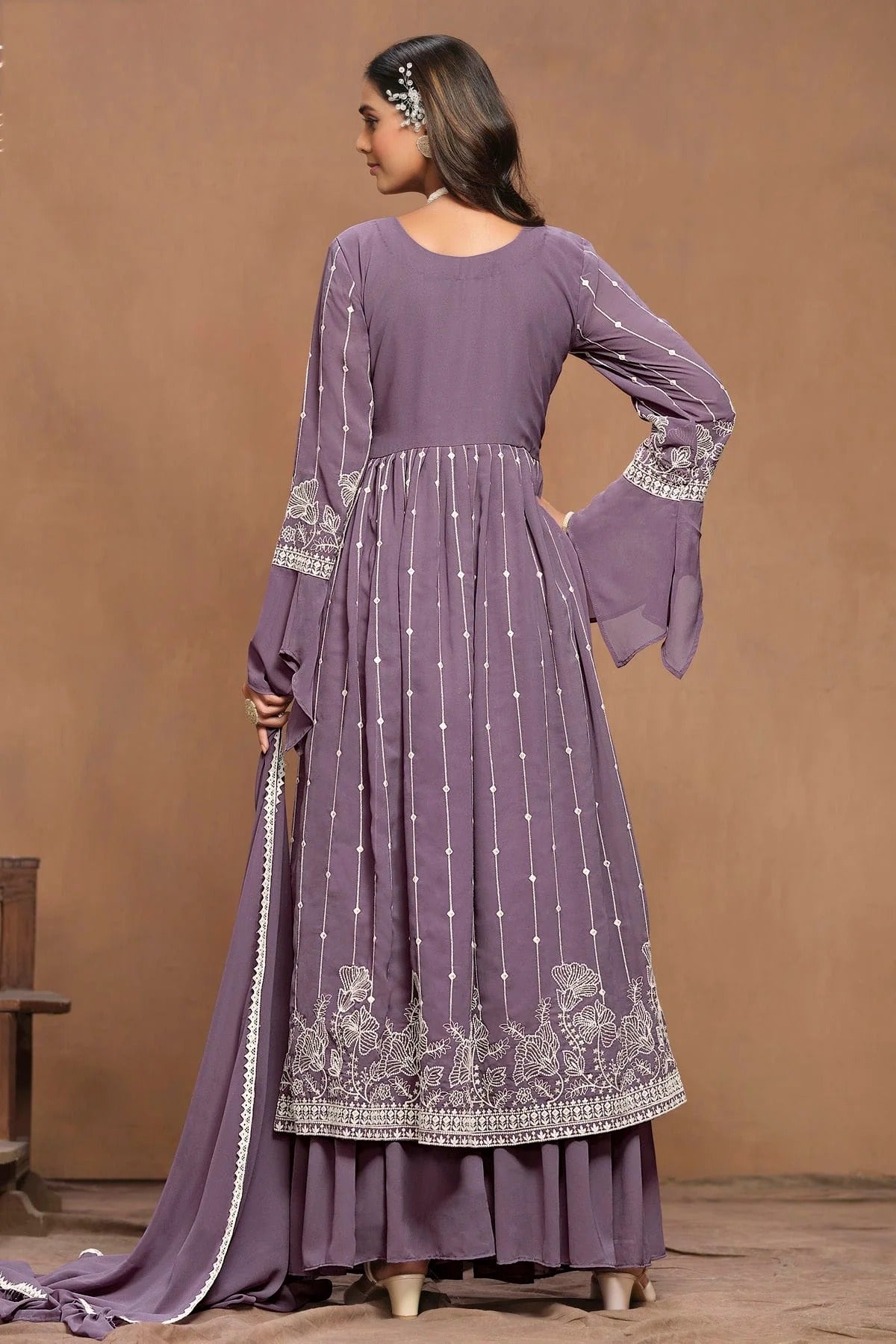 Purple Colour Faux Georgette Semi Stitched Sharara Suit SM1050597 A