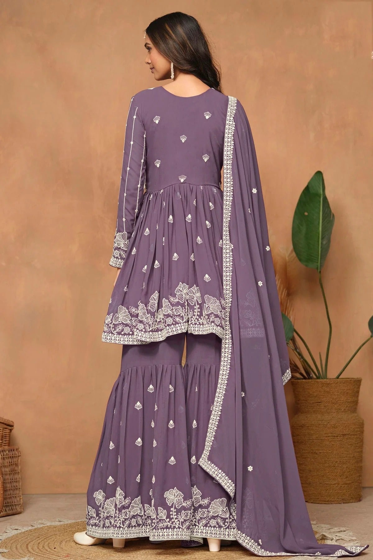 Purple Colour Faux Georgette Sharara Suit SM1050553 A