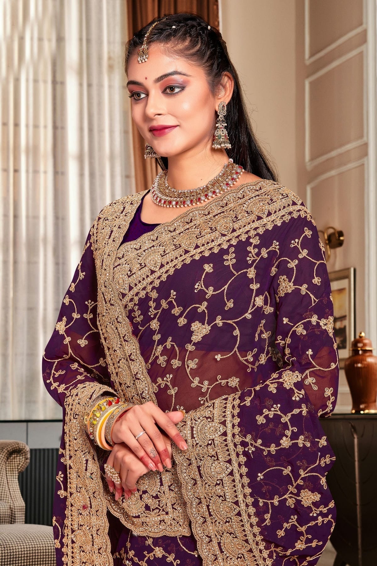 Purple Colour Georgette Designer Saree LC1121722 A